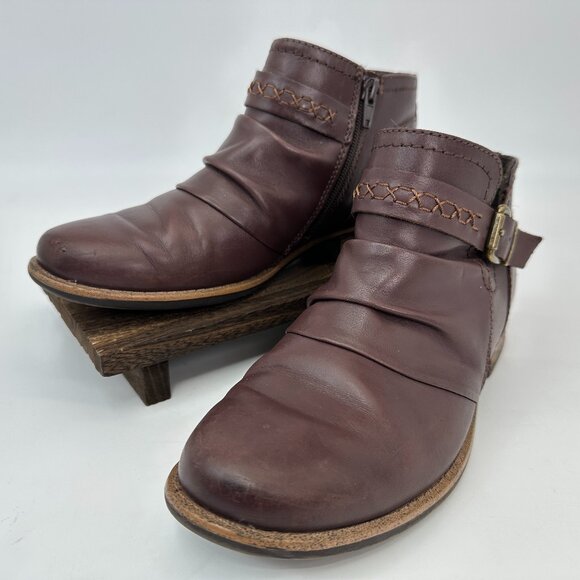 EARTH ORIGINS Abby Leather Ankle Boots Size 8.5M Walnut Brown Zip Side Buckle - Picture 1 of 10